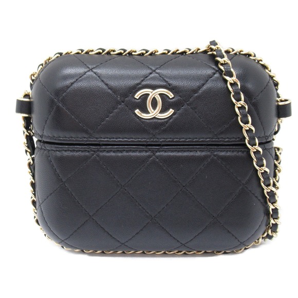 CHANEL Chain Pochette Shoulder Bag Lambskin Sheep Leather Black - Picture 1 of 10